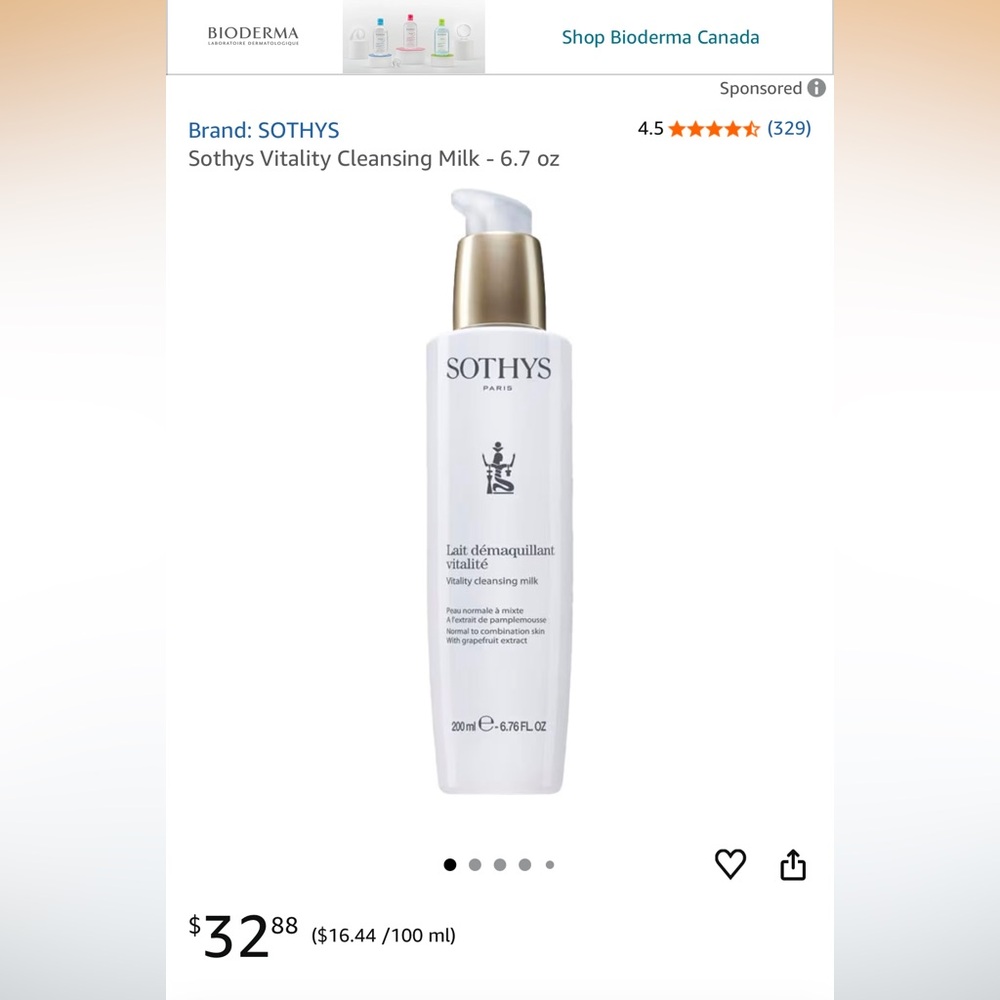 500 ml Vitality Cleansing Milk by Sothys 2.5 more than 200 ml price in picture